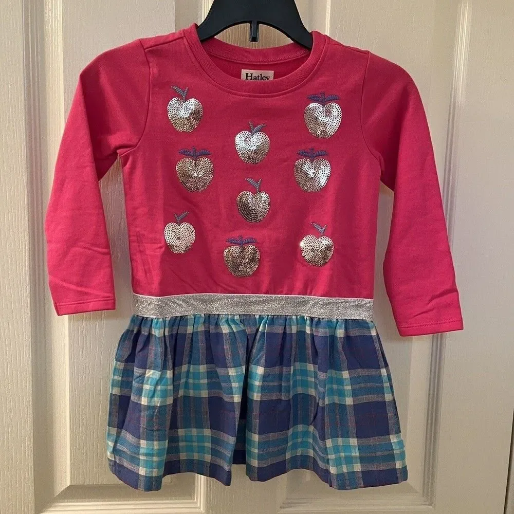 Hatley Shiny Apple Fun Elastic Waist Dress Pink Plaid Skirt Girls Size 3 NWT